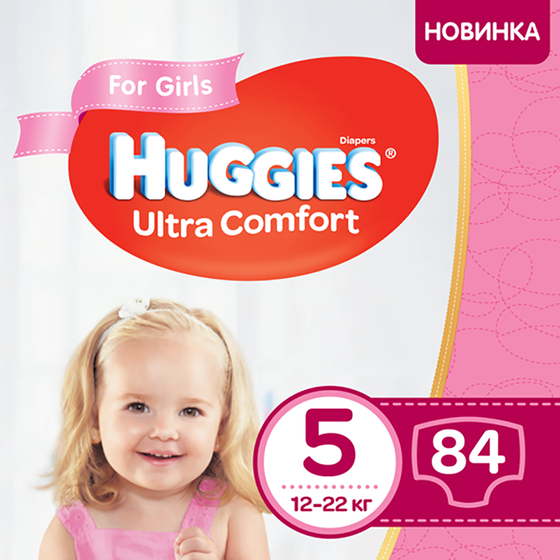 Подгузники Huggies Ultra Comfort для девочки, размер 5, 12-22 кг, 84 шт, арт. 5029053547862
