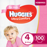 Підгузки Huggies Ultra Comfort для дівчинки, розмір 4, 8-14 кг, 100 шт, арт. 5029053547848